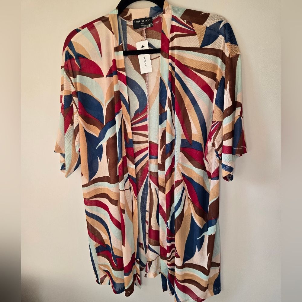 Lane Bryant Tropical Palm Print Mesh Kimono Cardigan - NWT